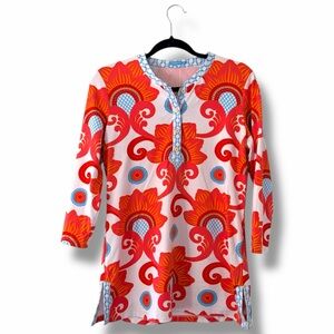 J.McLaughlin Multicolor Catalina Cloth Biscayne Damask Print Tunic Blouse Medium